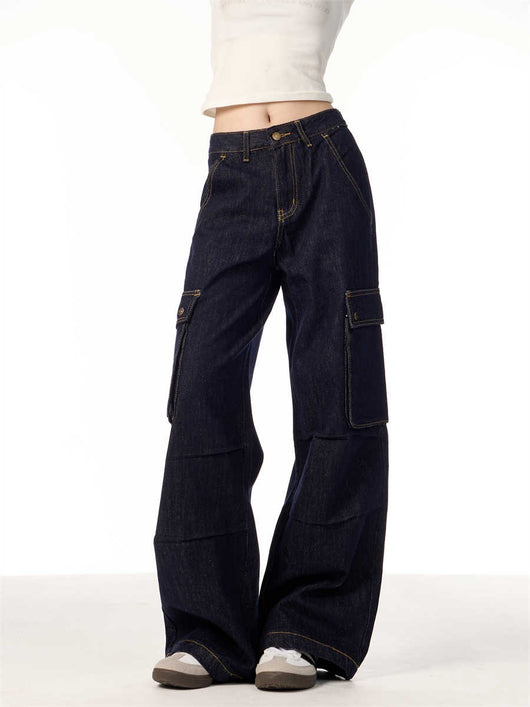 Pantalones Cargo Rectos de Pierna Ancha para Mujer con Múltiples Bolsillos - Image 4