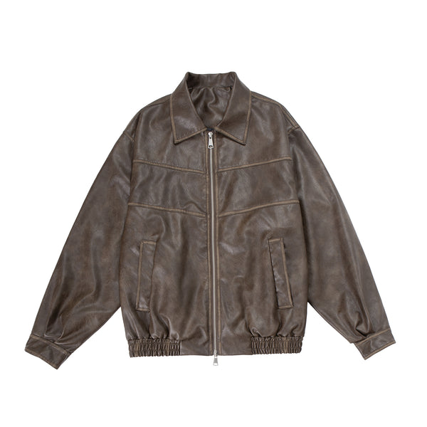 Chaqueta de Cuero PU con Solapa para Motociclista