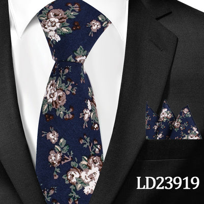 Corbata Casual de Algodón con Estampado Floral 6cm + Pañuelo de Bolsillo - Image 20