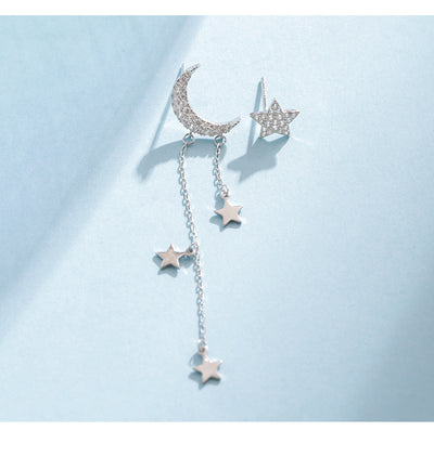 Aretes Asimétricos de Plata Esterlina con Luna, Estrella y Borla para Niña - Image 11
