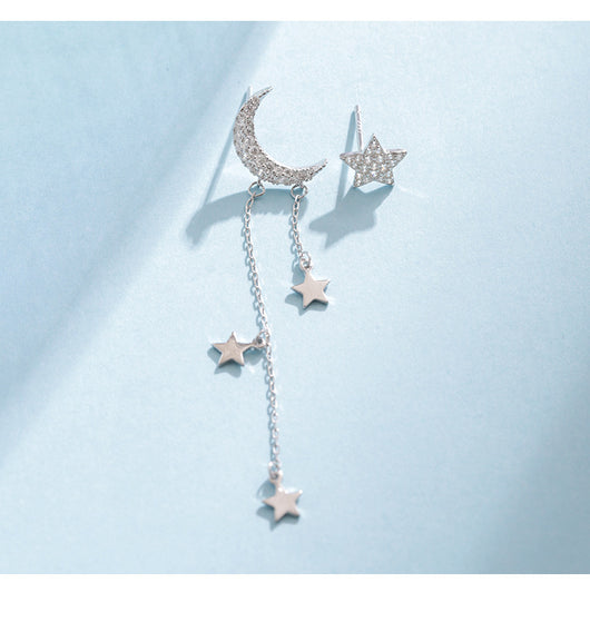 Aretes Asimétricos de Plata Esterlina con Luna, Estrella y Borla para Niña - Image 11