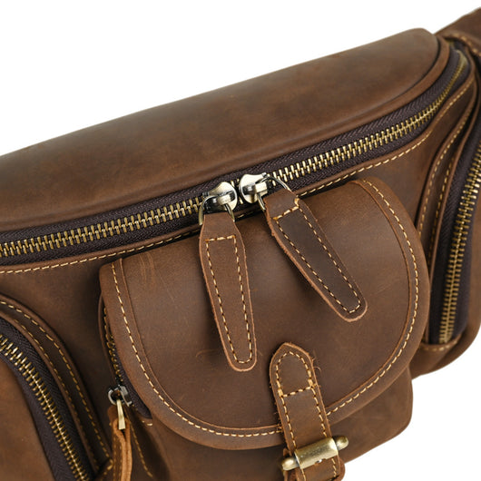 Bolso Pecho Cuero Retro Multifuncional Estilo Motociclista - Image 12