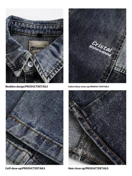 Camisa Denim Retro Estilo Japonés con Costuras Lavadas para Hombre - Image 13