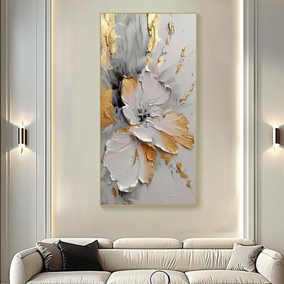 Cuadro Abstracto Moderno Flores Dorado y Blanco - Lienzo Óleo Artesanal sin Marco - Image 14
