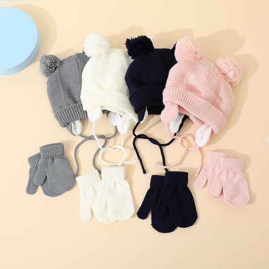 Conjunto de Gorro y Guantes de Lana para Niños y Niñas con Diseño de Doble Bola - Image 2