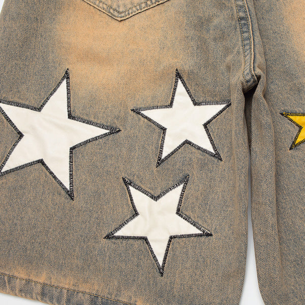 Shorts de Mezclilla con Parche Bordado Pentagrama para Hombre