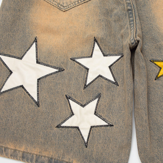 Shorts de Mezclilla con Parche Bordado Pentagrama para Hombre - Image 2