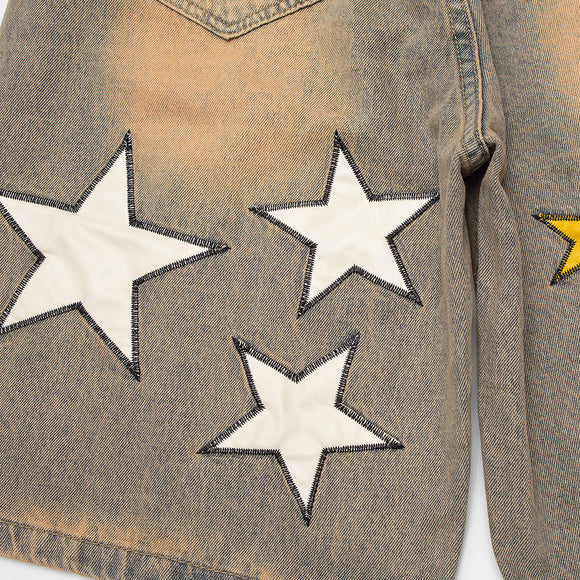 Shorts de Mezclilla con Parche Bordado Pentagrama para Hombre