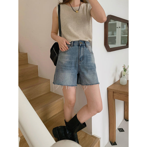 Shorts de Mezclilla Baggy Rotos con Acabado Raw Edge