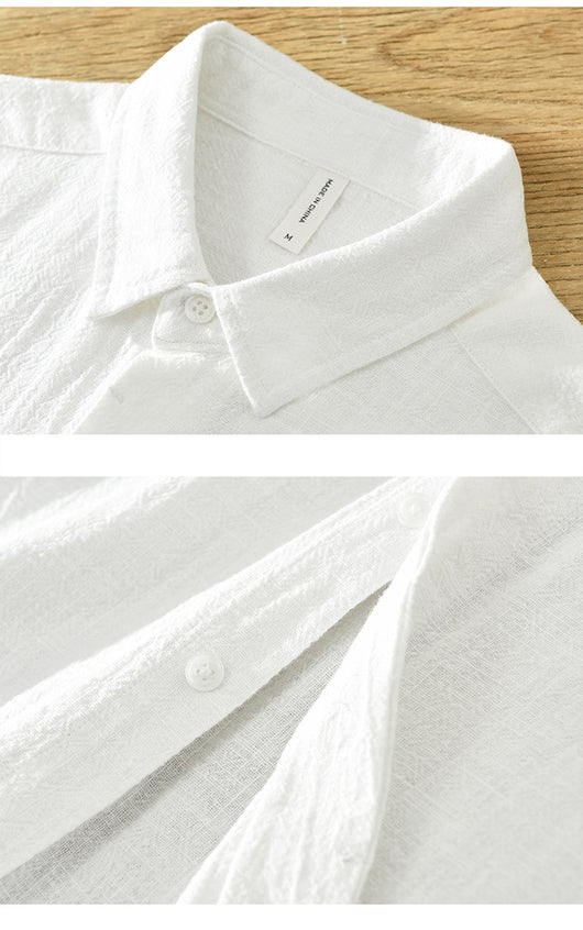 Camisa de Lino y Algodón Transpirable con Solapa de Manga Corta - Image 13
