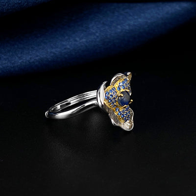 Anillo de Plata 925 con Zafiro y Diseño Floral Exclusivo para Mujer - Image 3