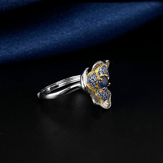 Anillo de Plata 925 con Zafiro y Diseño Floral Exclusivo para Mujer - Image 3