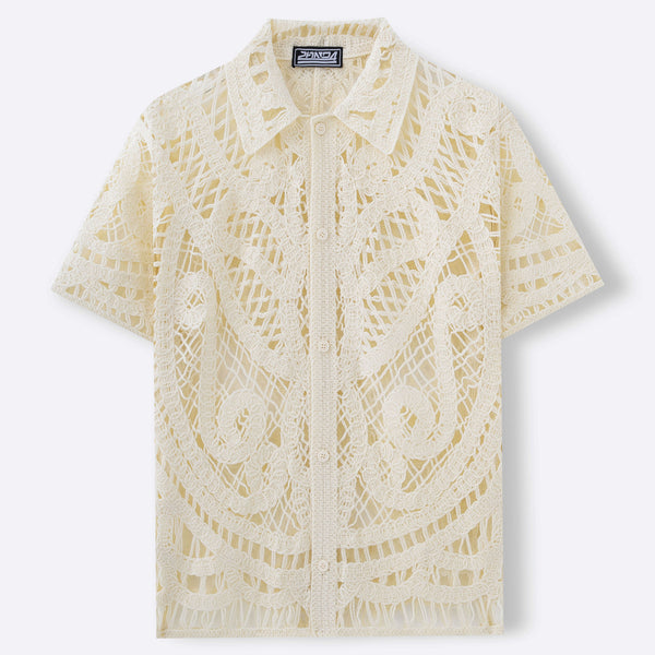 Cardigan Polo Tejido Hueco de Manga Corta para Hombre