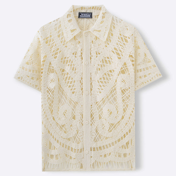 Cardigan Polo Tejido Hueco de Manga Corta para Hombre