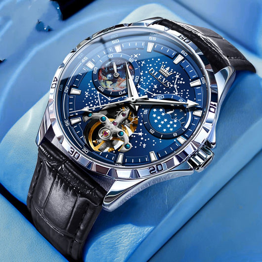 Reloj Mecánico Hueco Cielo Estrellado para Hombre Negocios Impermeable - Image 4