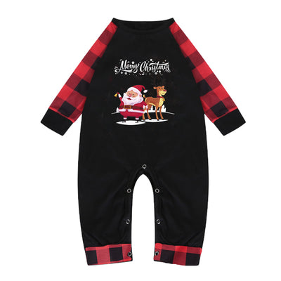 Black and red plaid Christmas romper with Santa Claus and reindeer graphic, and 'Merry Christmas' text. - Image 10