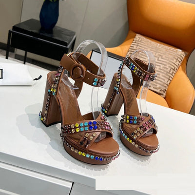 Sandalias Romanas de Tacón Grueso con Plataforma, Cuero Auténtico y Strass - Image 19