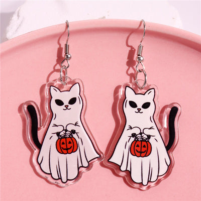 Aretes Acrílicos Halloween Gato Fantasma Calabaza - Diseño Festivo Adorable