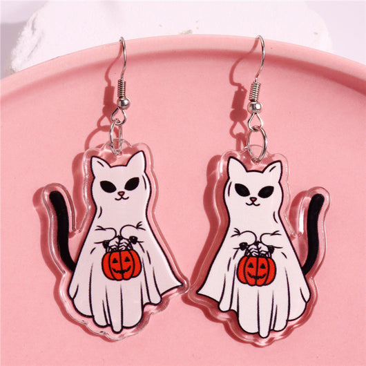 Aretes Acrílicos Halloween Gato Fantasma Calabaza - Diseño Festivo Adorable