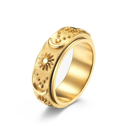 Anillo Giratorio de Acero Titanio con Estrellas, Sol y Luna - Image 5