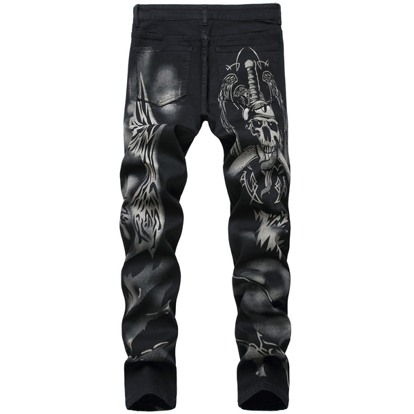 Pantalones Jeans Slim Fit Elásticos con Estampado Negro para Hombre