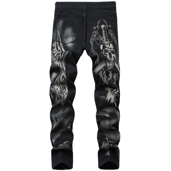 Pantalones Jeans Slim Fit Elásticos con Estampado Negro para Hombre