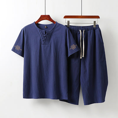 Conjunto Asiático: Blusa Bordada Manga Corta y Pantalón Capri Lino Algodón - Image 11