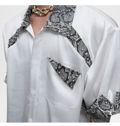 Camisa de Patchwork Cuero Serpiente con Remaches Metálicos - Image 8