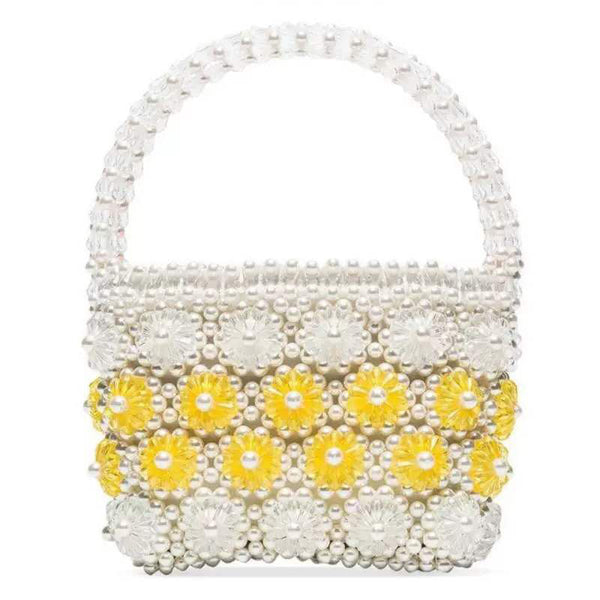 Bolso de Mano Floral Crisantemo con Perlas y Cuentas