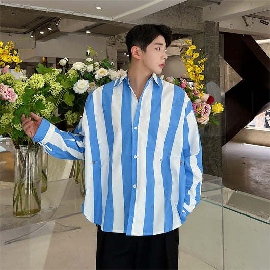 Camisa Oversize a Rayas con Pliegues y Botones en la Cintura para Hombre - Image 7
