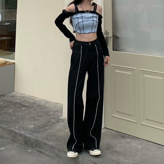 Jeans Cintura Alta con Diseño de Línea Elegante