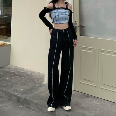Jeans Cintura Alta con Diseño de Línea Elegante