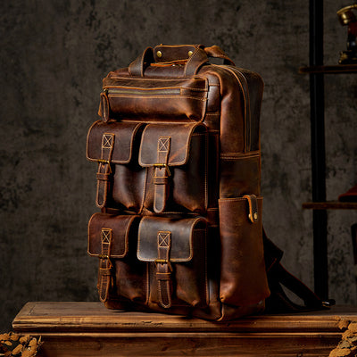 Mochila de Cuero Vintage para Viajes y Aventuras al Aire Libre