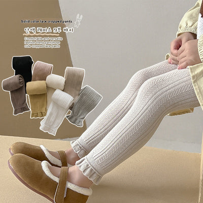 Leggings Infantiles con Patrón de Trigo y Color Sólido - Image 3