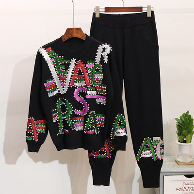 Conjunto de Punto Casual para Mujer: Suéter Manga Larga y Pantalón