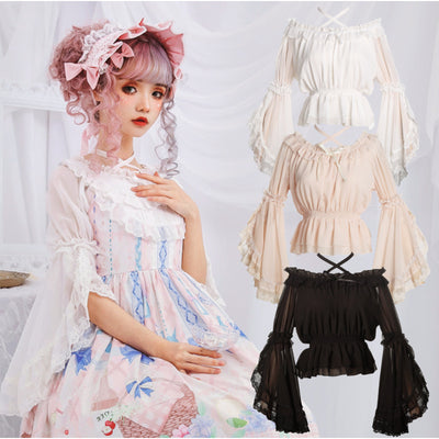 Blusa Chiffón Cuello Cruzado con Mangas Acampanadas - Top Lolita Elegante para Verano - Image 13