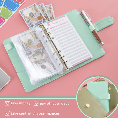Cuaderno de Piel Macaron con Cartera Integrada y Compartimento para Billetes