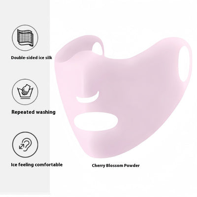 Light pink ice silk sun protection mask with ear loops and neck coverage, featuring small ventilation holes. - Image 44