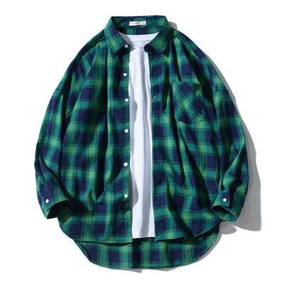 Camisa Tipo Cuadros Japonesa Manga Larga Hombre - Chaqueta de Trabajo Oversize - Image 8