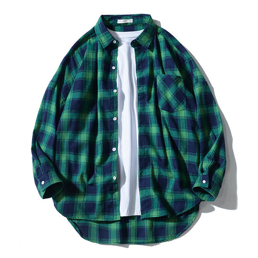 Camisa Tipo Cuadros Japonesa Manga Larga Hombre - Chaqueta de Trabajo Oversize - Image 8