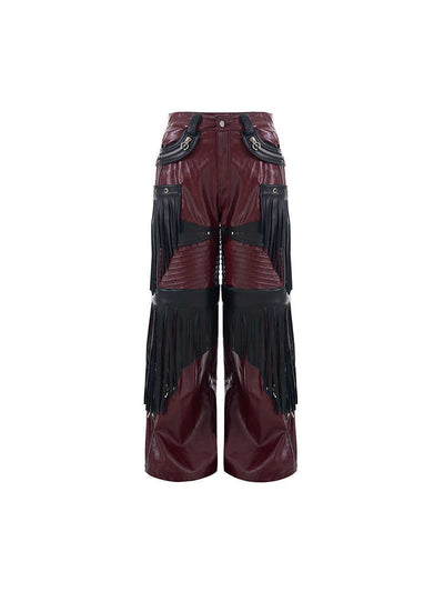Pantalones de Cuero PU Rojo Diseño Deconstruido para Hombre - Image 10