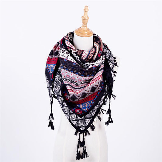 Pañuelo Cuadrado Étnico con Flecos y Jacquard