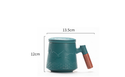 Taza Cerámica Ola del Océano con Asa de Madera y Tapa - Image 7