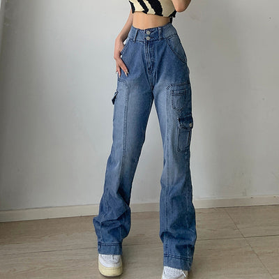 Pantalón Recto Ancho de Cintura Alta con Bolsillos