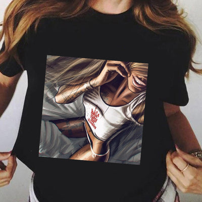 Camiseta Negra Talla Grande para Mujer - Manga Corta Verano - Image 2