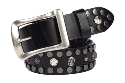 Cinturón de Cuero Genuino Punk con Calavera y Remaches - Hebilla Japonesa Estilo Europeo - Image 11
