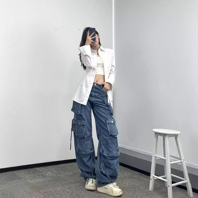 Pantalones Vaqueros Anchos para Mujer con Múltiples Bolsillos - Image 3