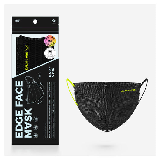 White V-shape face mask with pink ear loops, packaged in a clear and black pouch, size S, by Kalor Cvre. - Image 22