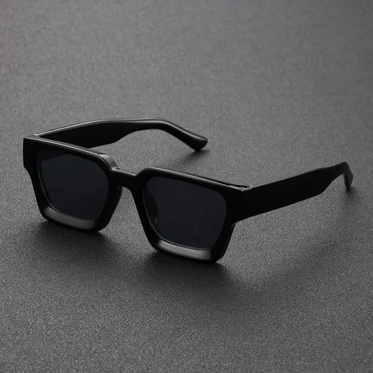 Olive green rectangular sunglasses with dark gray lenses, featuring a thick, modern frame design.
