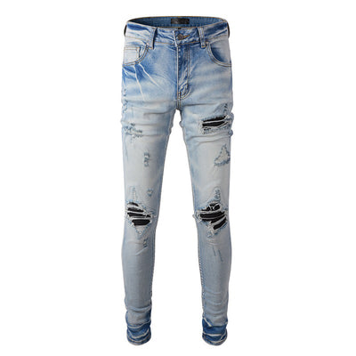 Jeans Slim Fit Azul Claro con Roturas y Parches para Hombre - Image 4